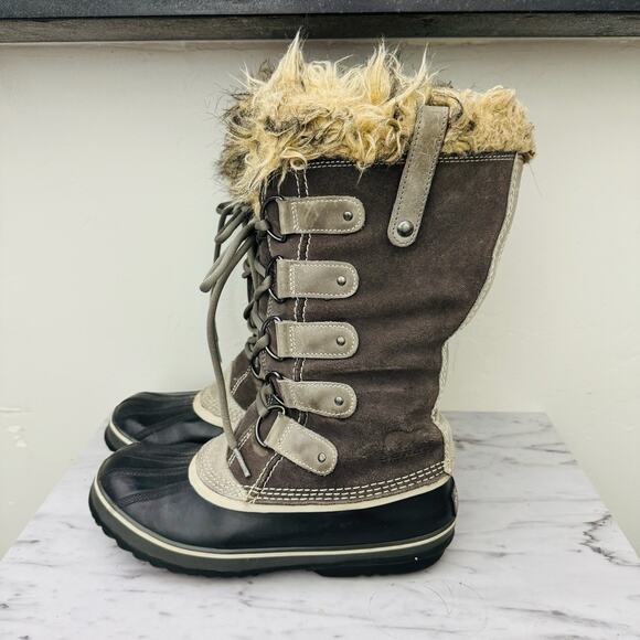 Sorel Joan Of Arctic Brown Lace Up Winter Boots With Fur Women’s Size 9 - Picture 1 of 9